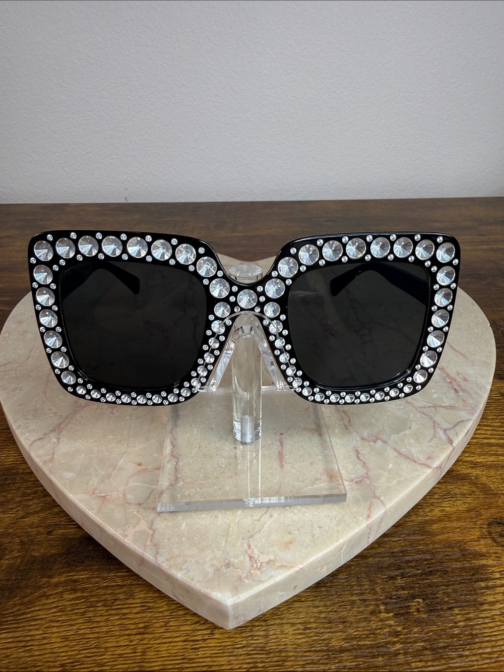 Black Embellished Square Sunglasses